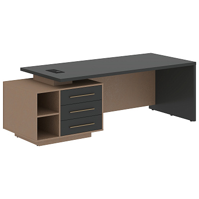 Стол руководителя с розеткой и usb-портом левый Skyland ВЕЛИОН (VELION) VCT 2390 (L) 2300х900х750 Кобра / Яшма черный